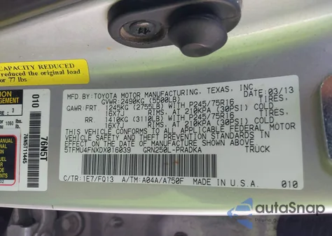 2013 Toyota Tacoma Base V6 from USA, damaged, VIN 5TFMU4FNXDX016039
